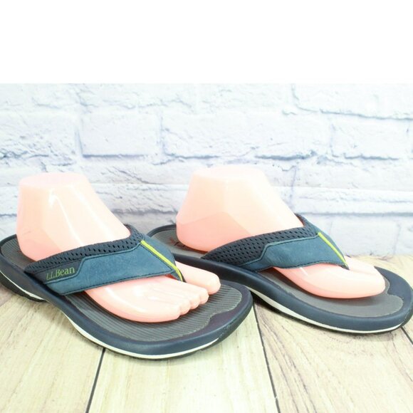LL Bean Swift River Blue Leather Perforated Athletic Flip-Flop Sandals Size 9 M - Picture 3 of 9